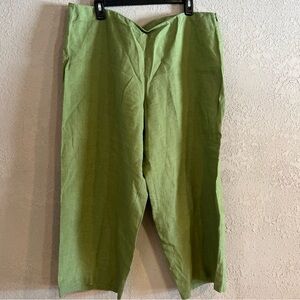 Eileen Fisher women’s XL Irish Linen Wide Leg Crops Side Zip Green